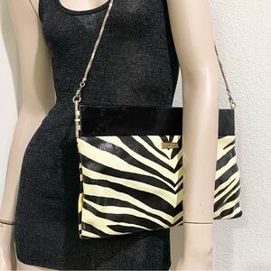 KATE SPADE Brynn Pastiche Black/Cream Zebra Patent Leather Clutch Shoulder Bag